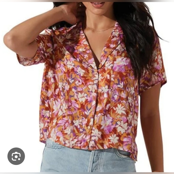 ASTR The LABEL Floral Women's Top - Pink and Orange Small NWT - Picture 1 of 8